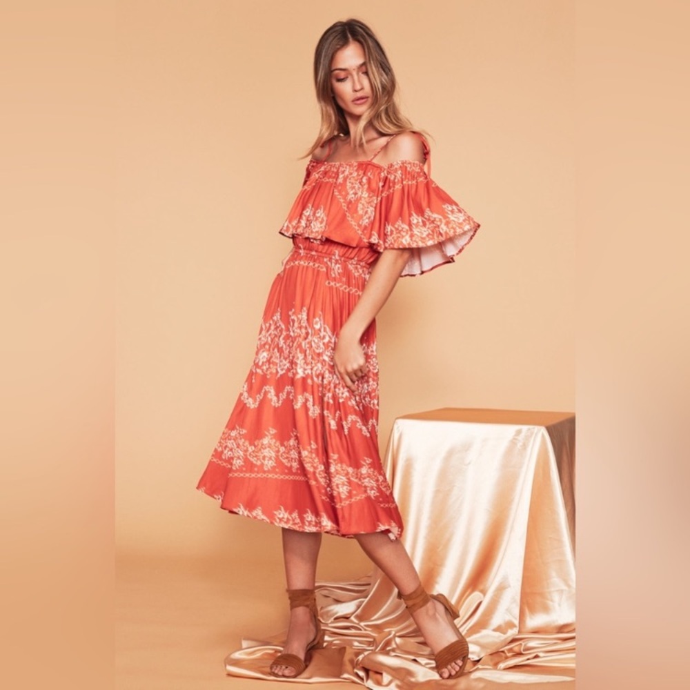 Anthropologie Tularosa Jacqui Floral Off Shoulder Boho Flowy Midi Dress Med. NWT